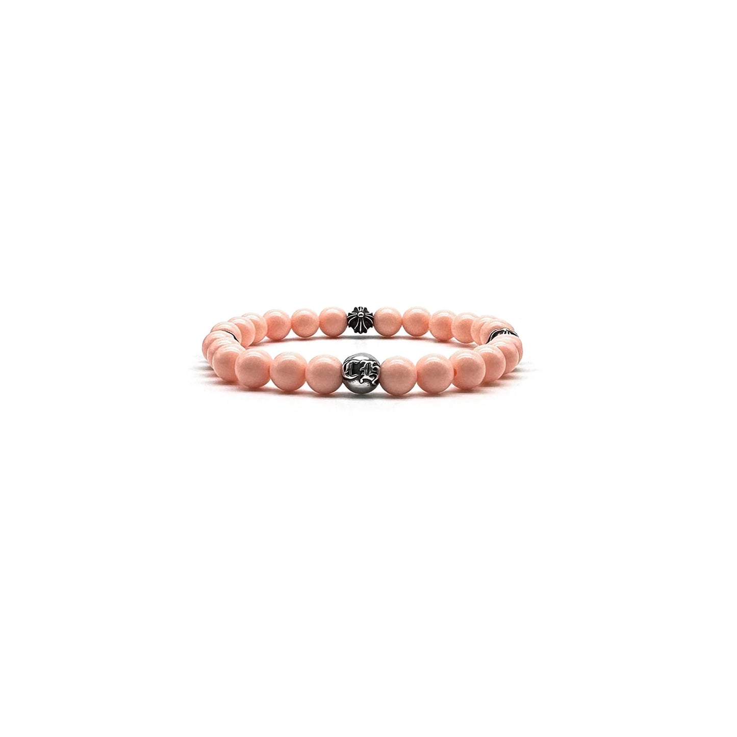 Chrome Hearts 6MM 4 Silver Cross Bead Bracelet Pink