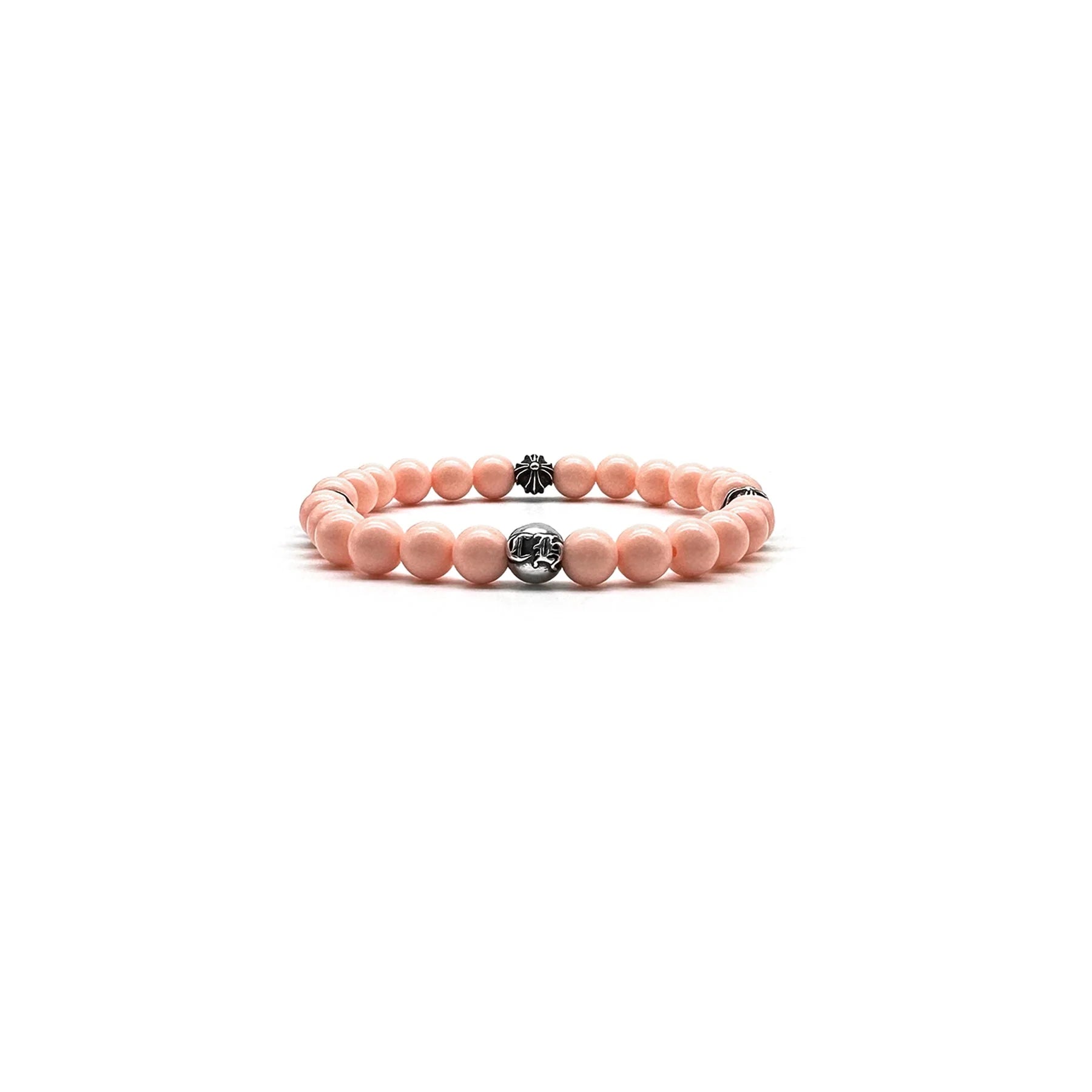 Chrome Hearts 6MM 4 Silver Cross Bead Bracelet Pink