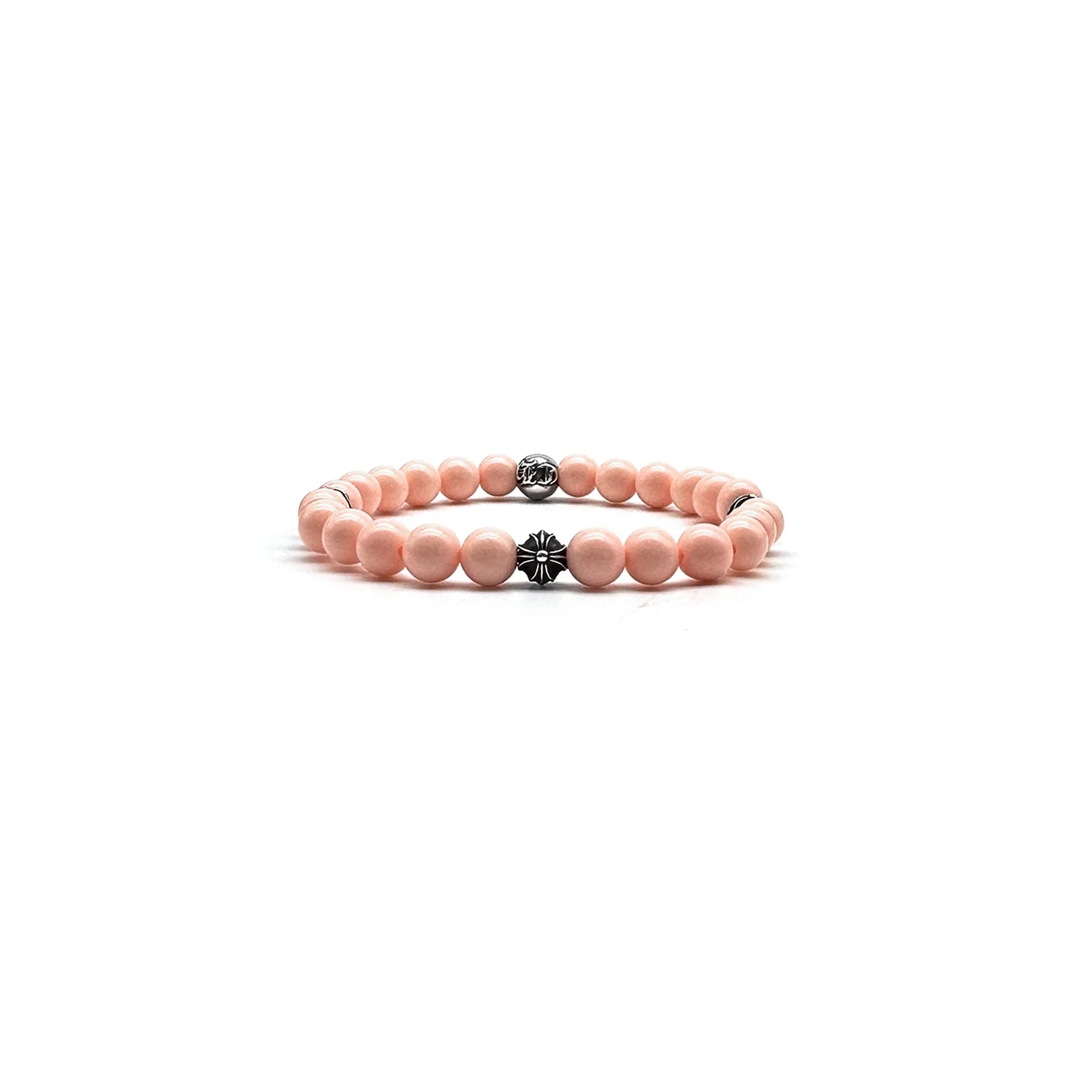 Chrome Hearts 6MM 4 Silver Cross Bead Bracelet Pink