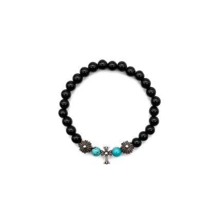 6mm Obsidian Silver Cross Beaded Bracelet