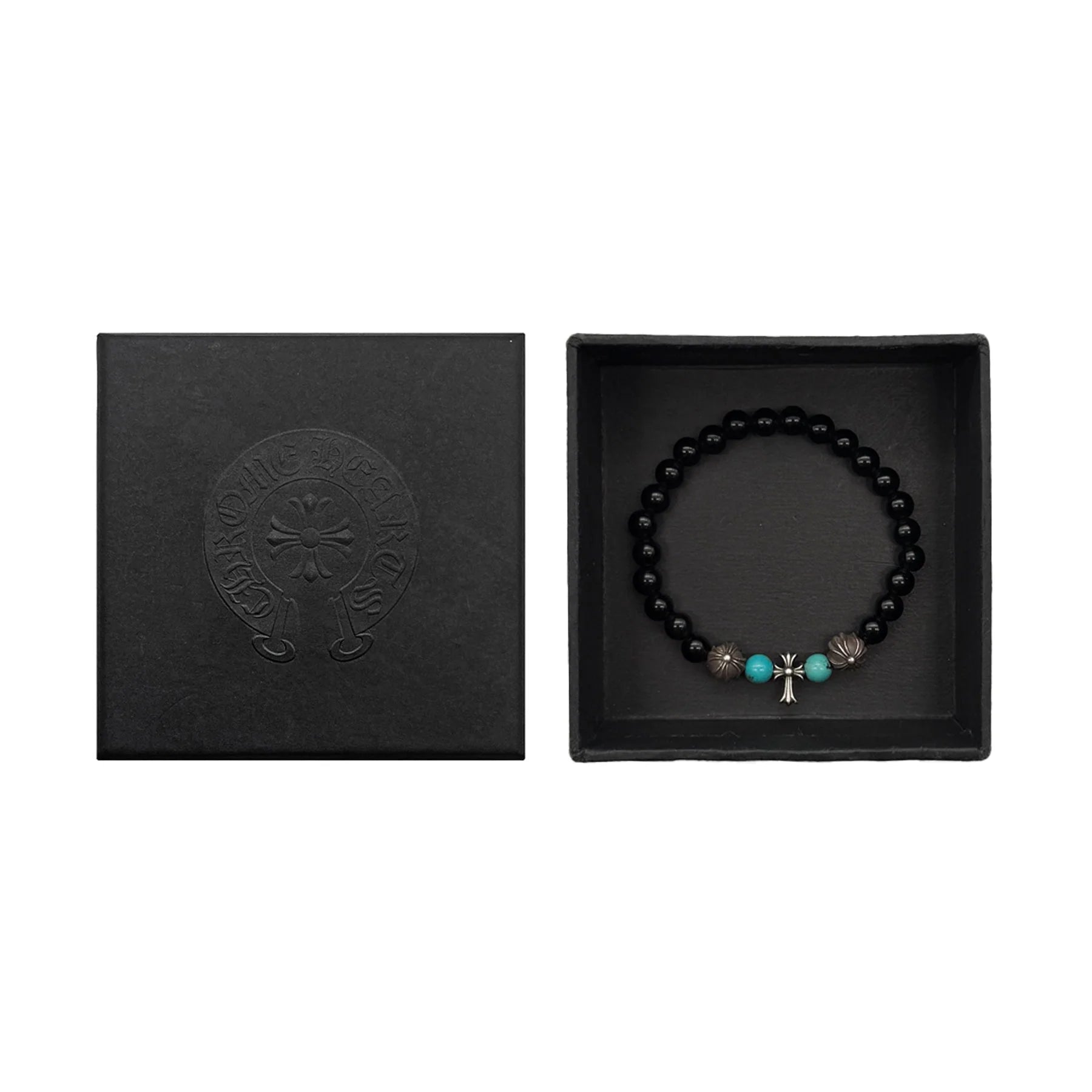 6mm Obsidian Silver Cross Beaded Bracelet
