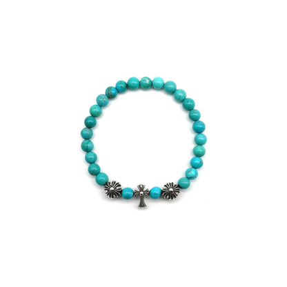6mm Obsidian Silver Cross Beaded Bracelet Green