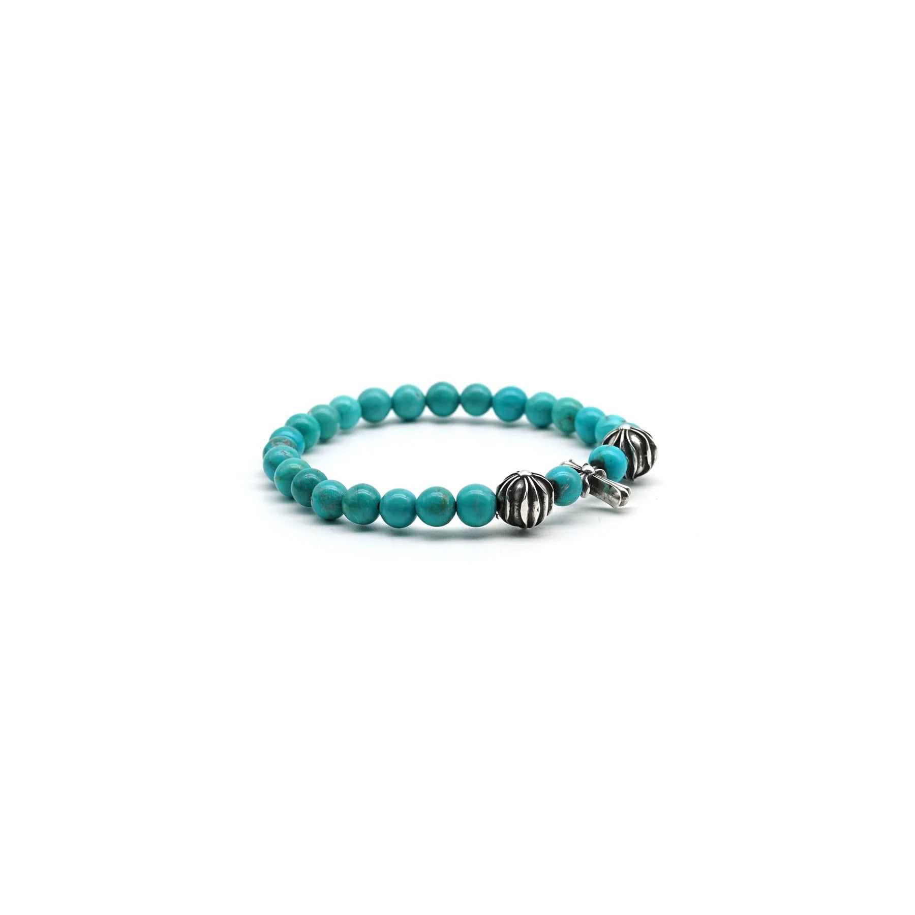 6mm Obsidian Silver Cross Beaded Bracelet Green