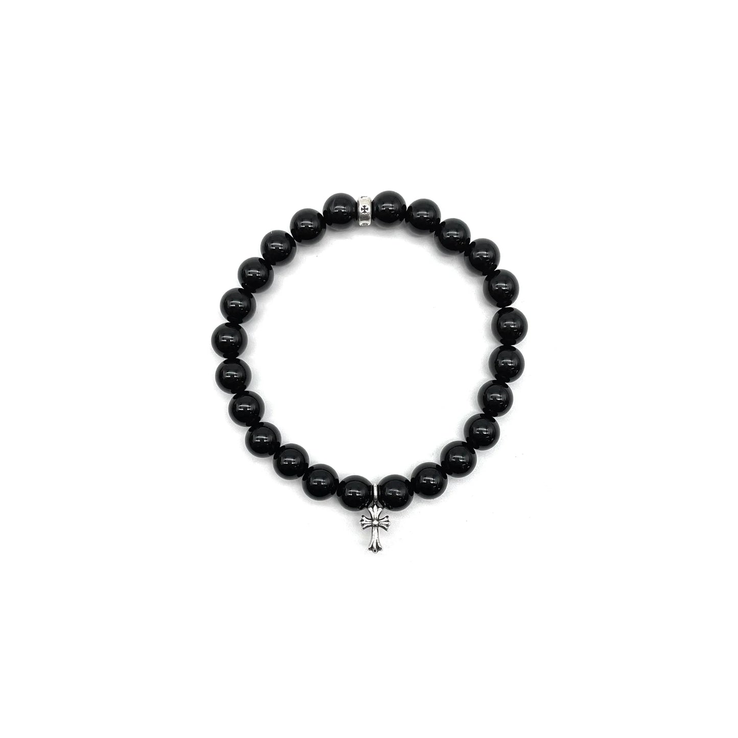 6mm Silver Cross Beaded Chrome Hearts Black Bracelet