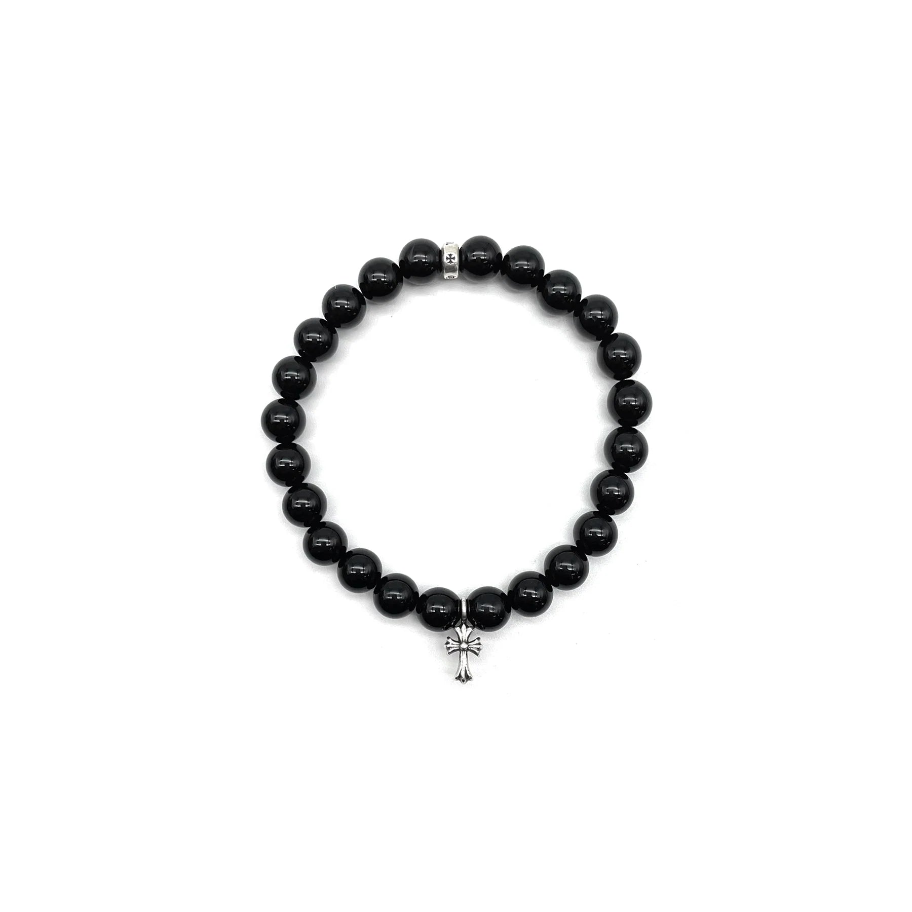 6mm Silver Cross Beaded Chrome Hearts Black Bracelet
