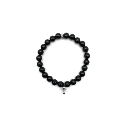 6mm Silver Cross Beaded Chrome Hearts Black Bracelet
