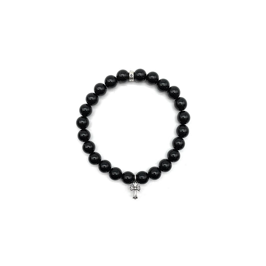 6mm Silver Cross Beaded Chrome Hearts Black Bracelet