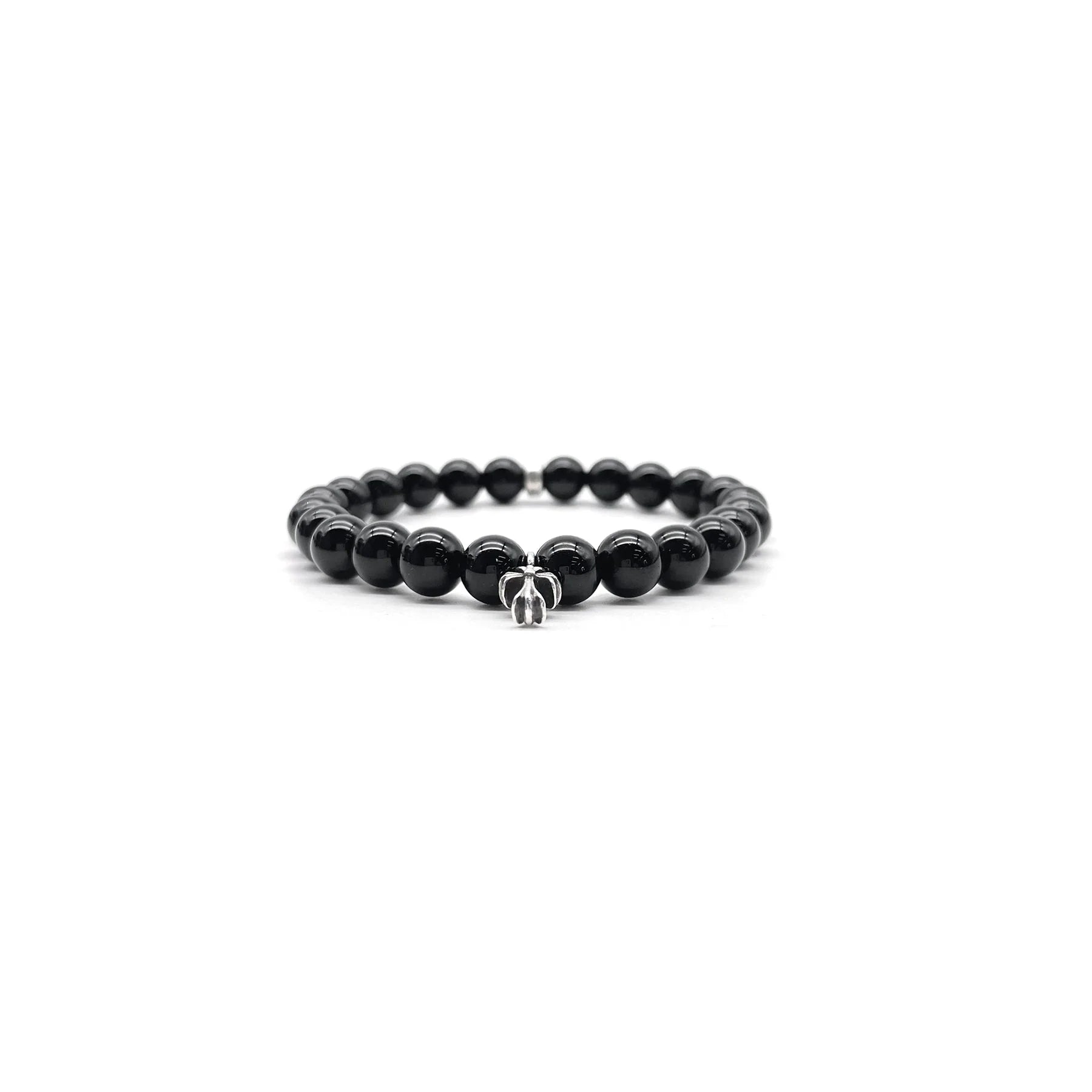 6mm Silver Cross Beaded Chrome Hearts Black Bracelet