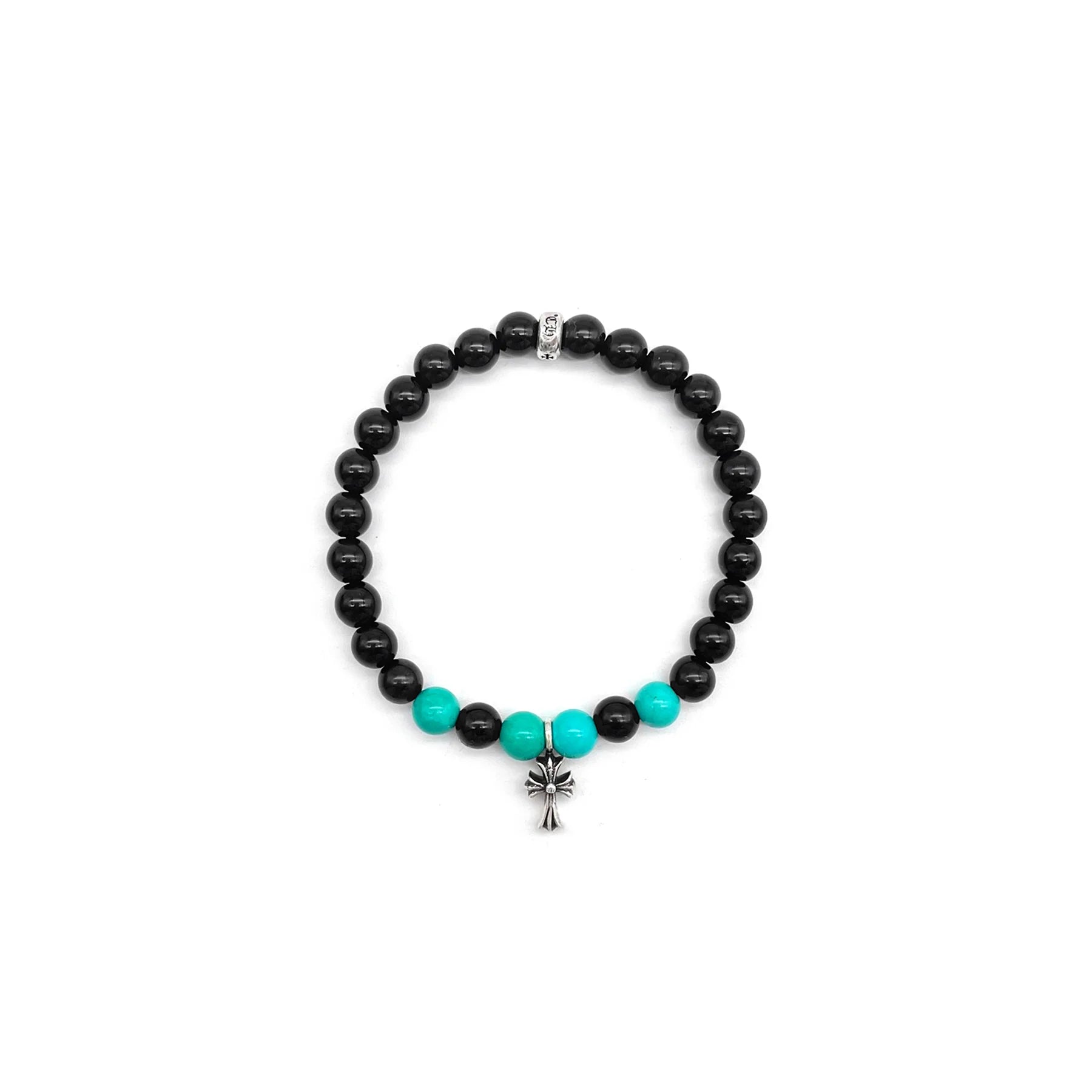 6mm Silver Cross Beaded Bracelet Chrome Hearts Black&Green