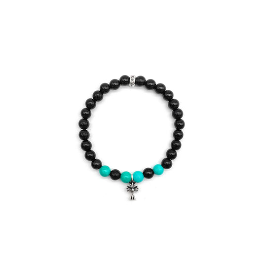 6mm Silver Cross Beaded Bracelet Chrome Hearts Black&Green