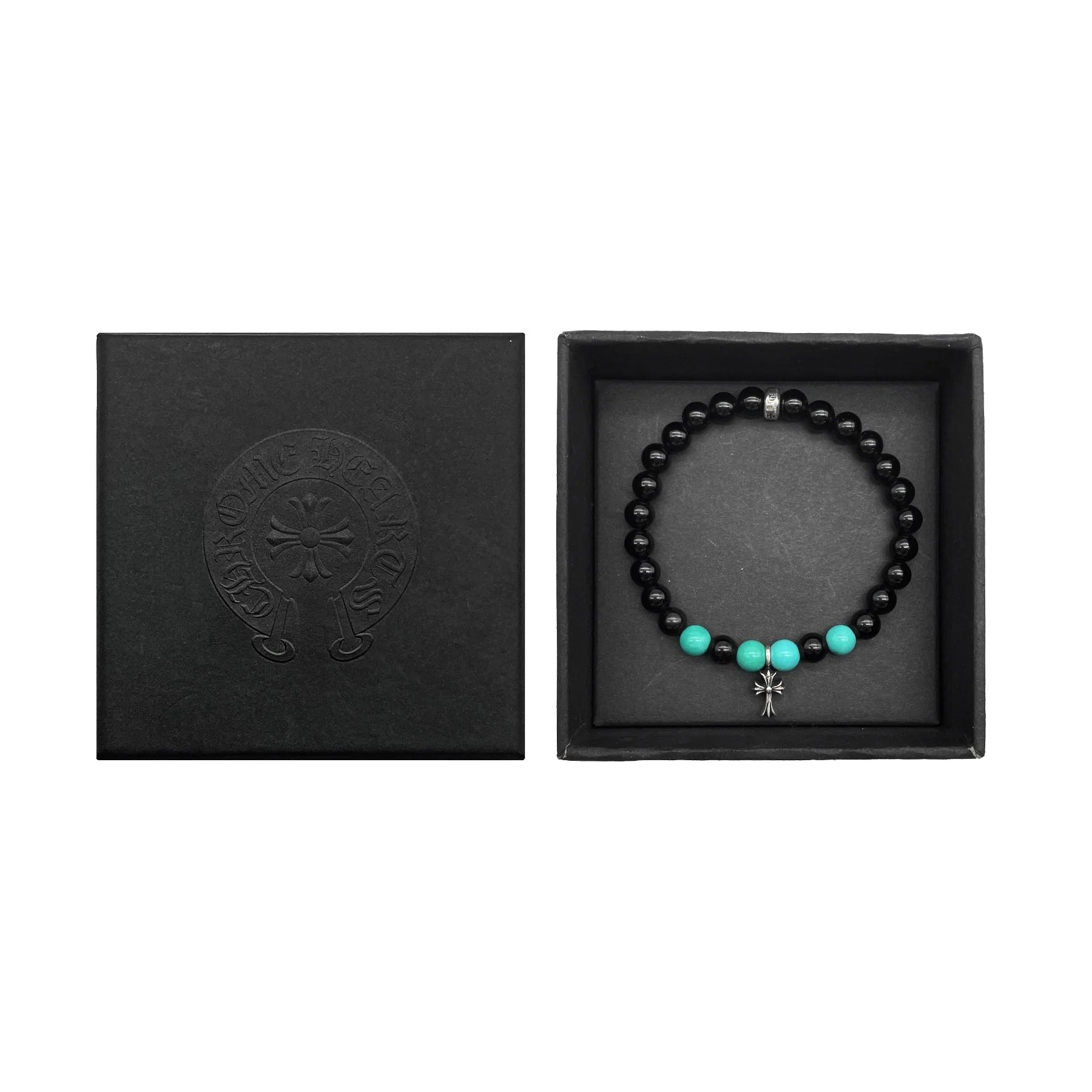 6mm Silver Cross Beaded Bracelet Chrome Hearts Black&Green