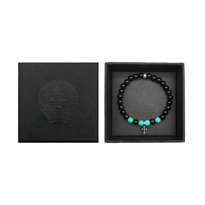 6mm Silver Cross Beaded Bracelet Chrome Hearts Black&Green