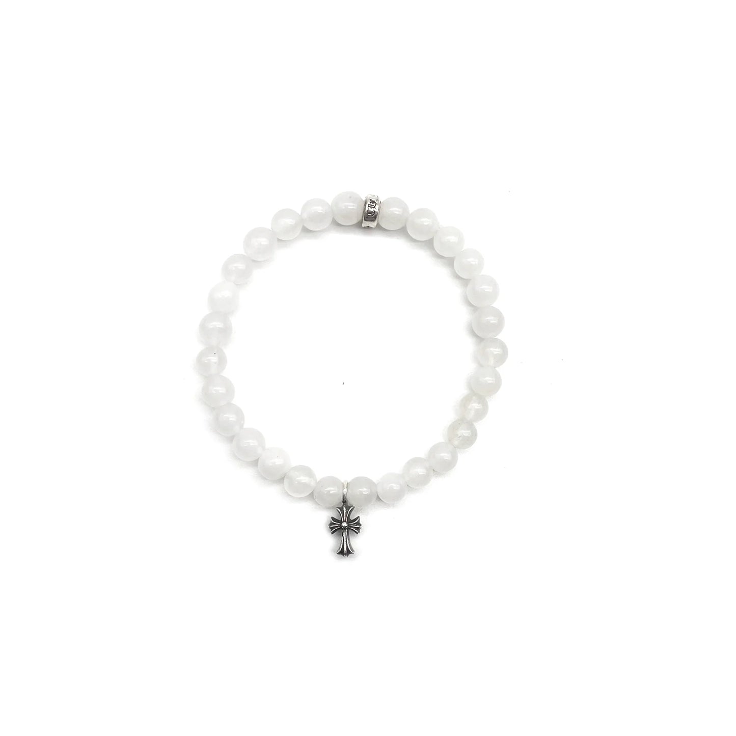 Chrome Hearts 6mm Silver Cross Beaded Bracelet White