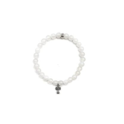 Chrome Hearts 6mm Silver Cross Beaded Bracelet White