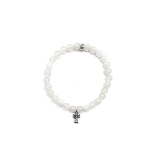Chrome Hearts 6mm Silver Cross Beaded Bracelet White