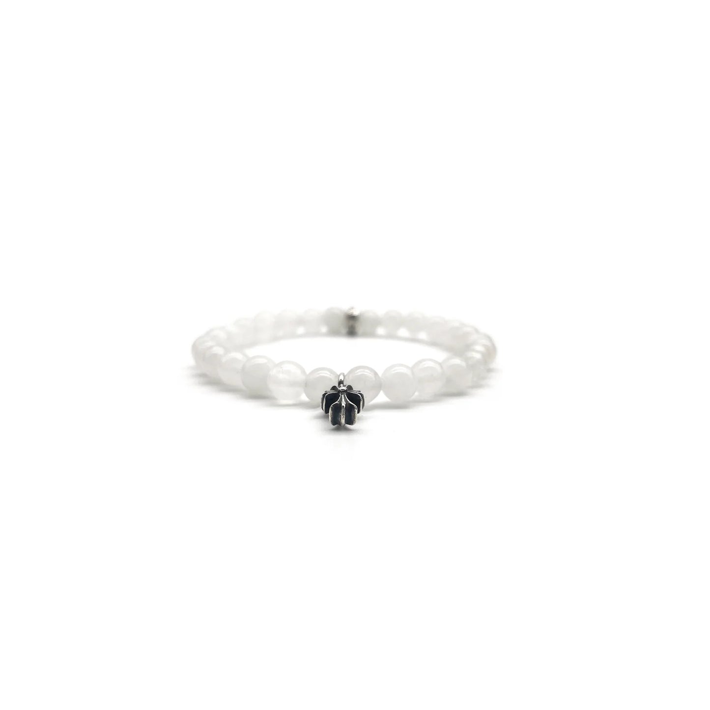Chrome Hearts 6mm Silver Cross Beaded Bracelet White