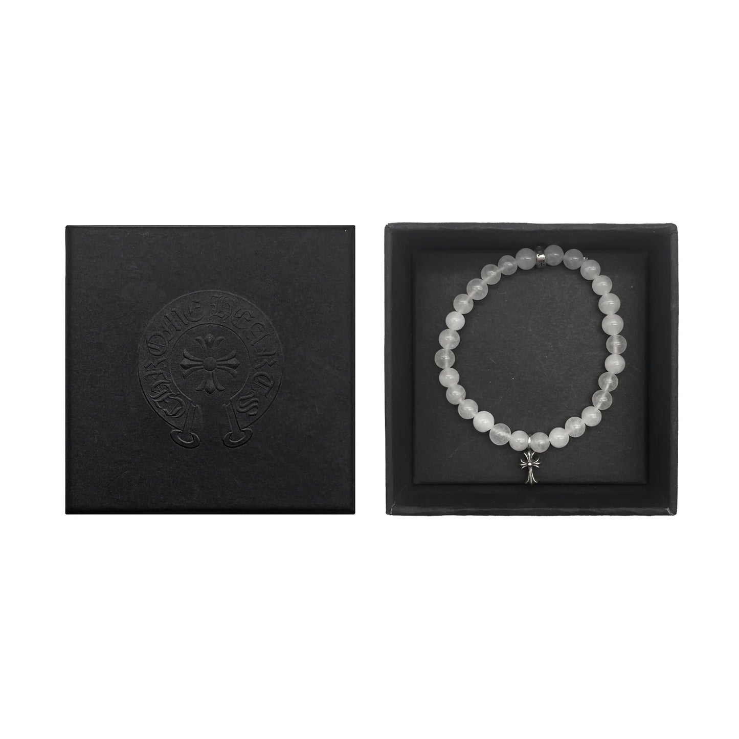 Chrome Hearts 6mm Silver Cross Beaded Bracelet White