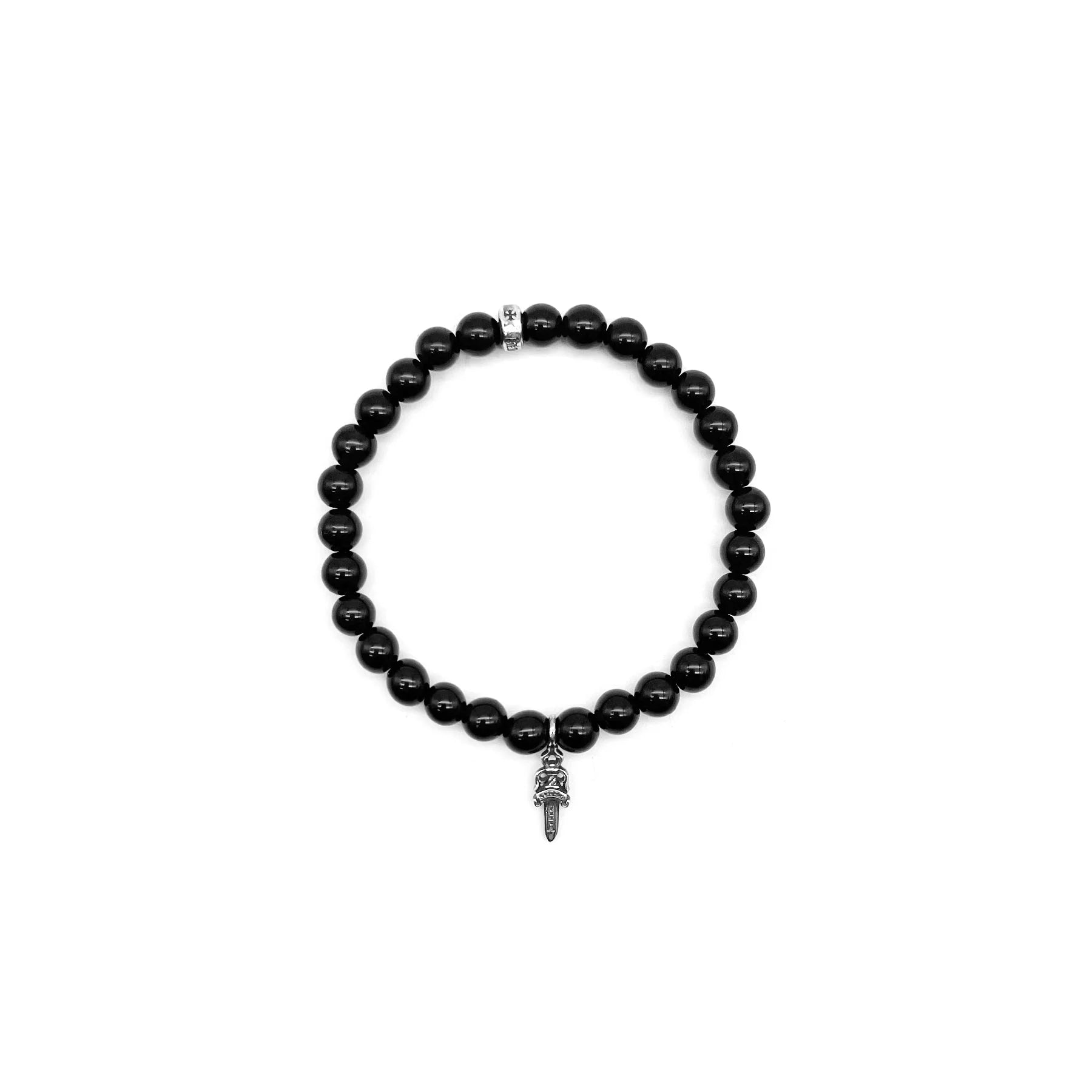 6mm Silver Dagger Chrome Hearts Beaded Bracelet