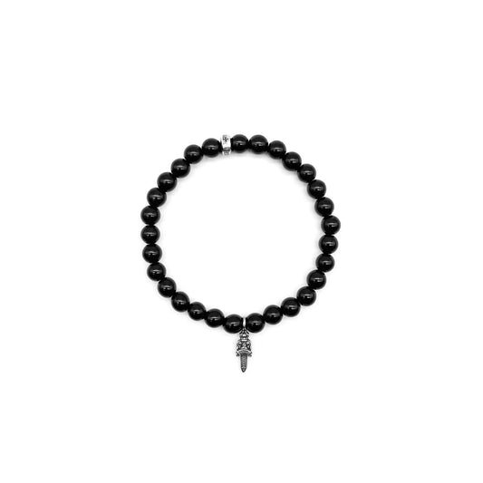 6mm Silver Dagger Chrome Hearts Beaded Bracelet