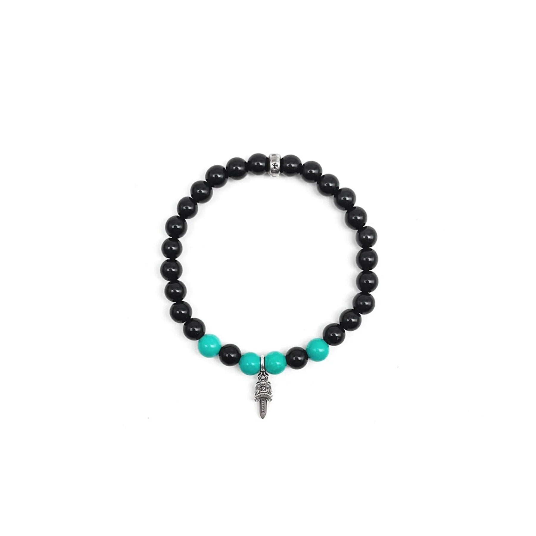 Black&Green 6mm Silver Dagger Beaded Bracelet