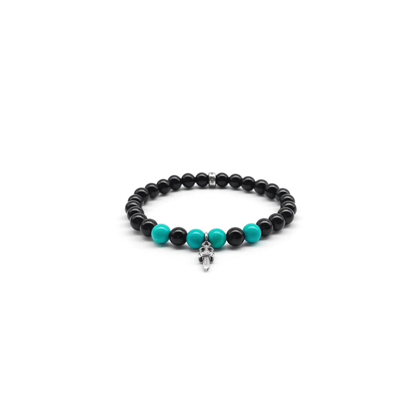 Black&Green 6mm Silver Dagger Beaded Bracelet
