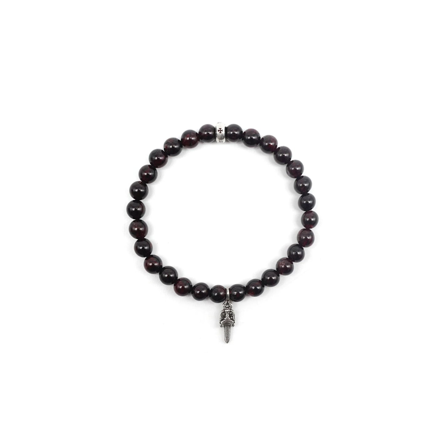 6mm Silver Dagger Beaded Chrome Hearts Bracelet Garnet Red