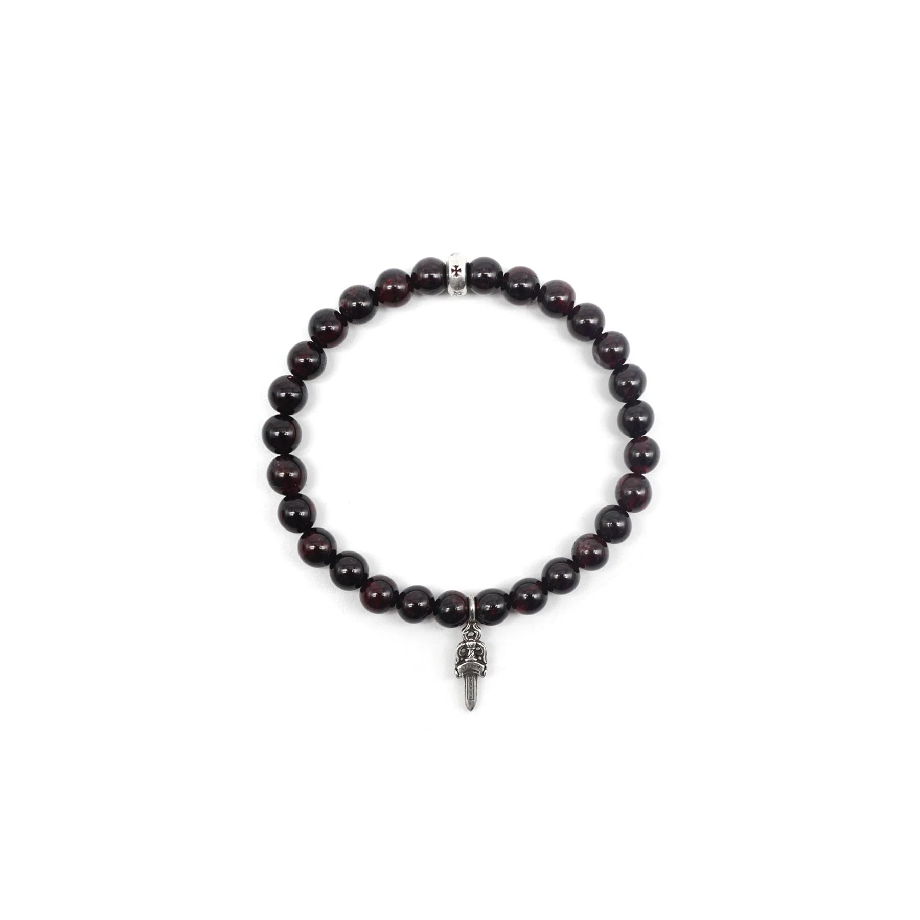 6mm Silver Dagger Beaded Chrome Hearts Bracelet Garnet Red