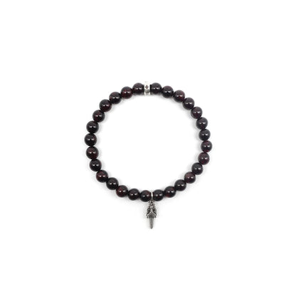 6mm Silver Dagger Beaded Chrome Hearts Bracelet Garnet Red