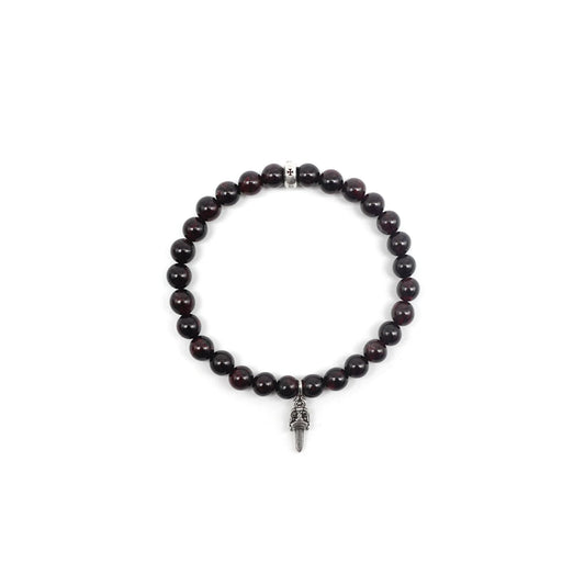6mm Silver Dagger Beaded Chrome Hearts Bracelet Garnet Red
