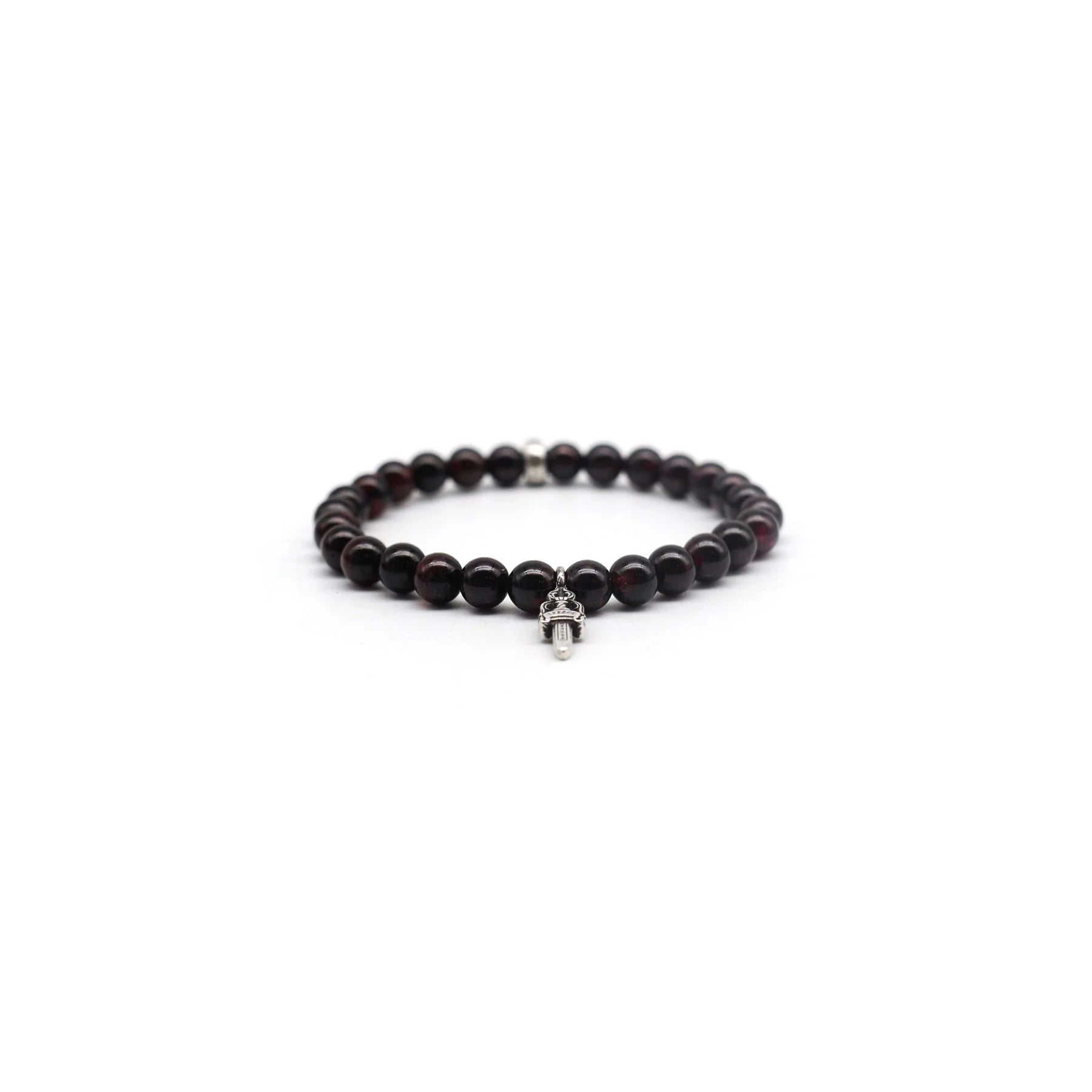 6mm Silver Dagger Beaded Chrome Hearts Bracelet Garnet Red
