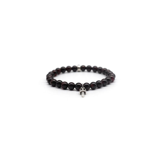 6mm Silver Dagger Beaded Chrome Hearts Bracelet Garnet Red
