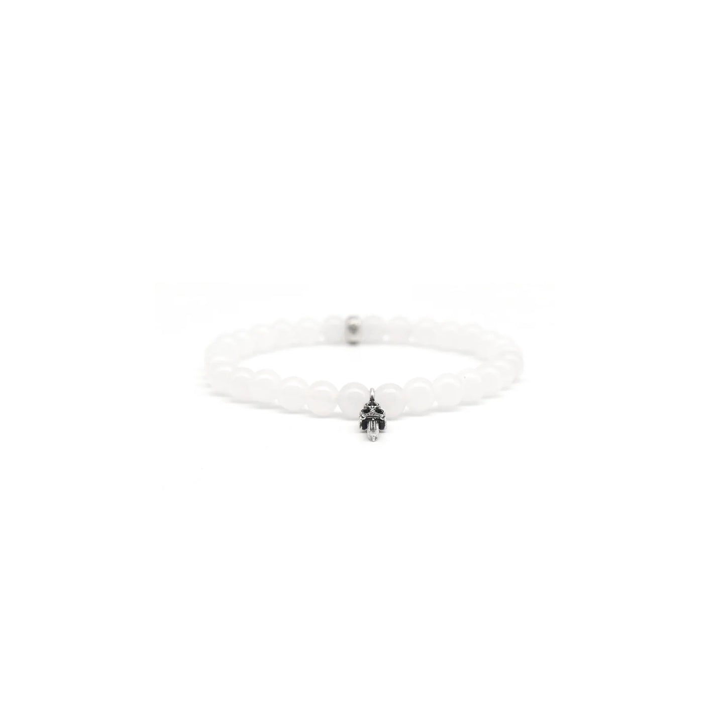 Chrome Hearts 6mm Silver Dagger Beaded Bracelet White