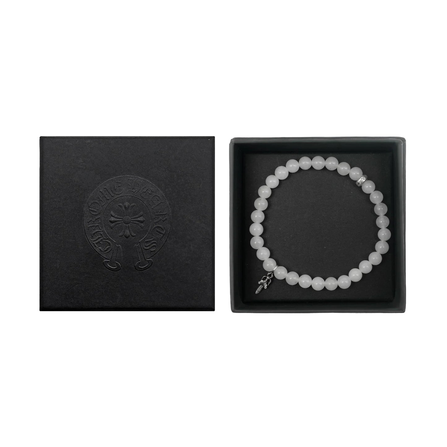 Chrome Hearts 6mm Silver Dagger Beaded Bracelet White
