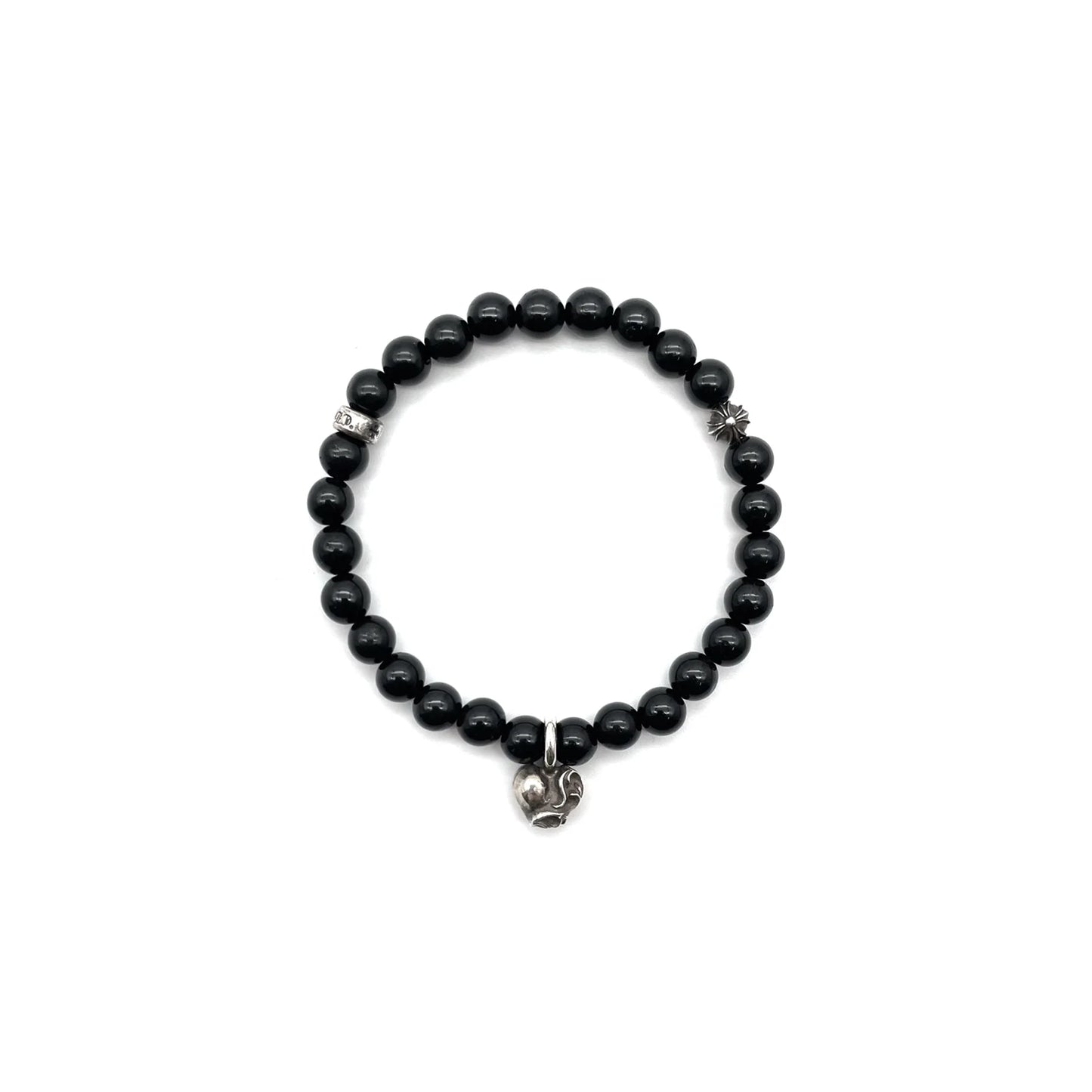 Black Chrome Hearts Bracelet 6mm Silver Vine Heart Beaded