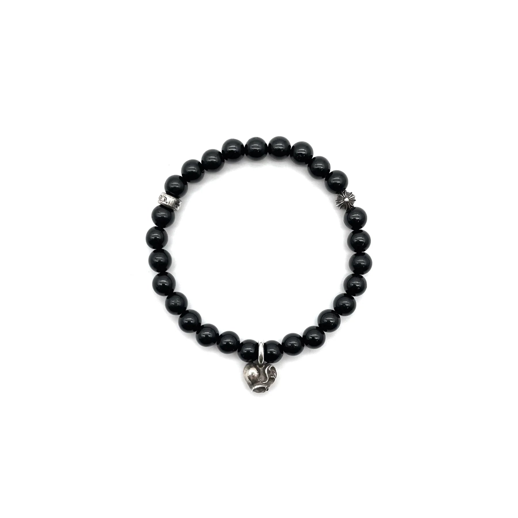 Black Chrome Hearts Bracelet 6mm Silver Vine Heart Beaded