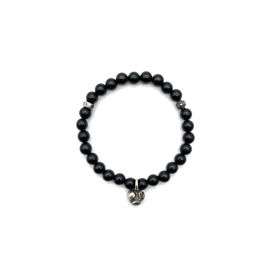 Black Chrome Hearts Bracelet 6mm Silver Vine Heart Beaded