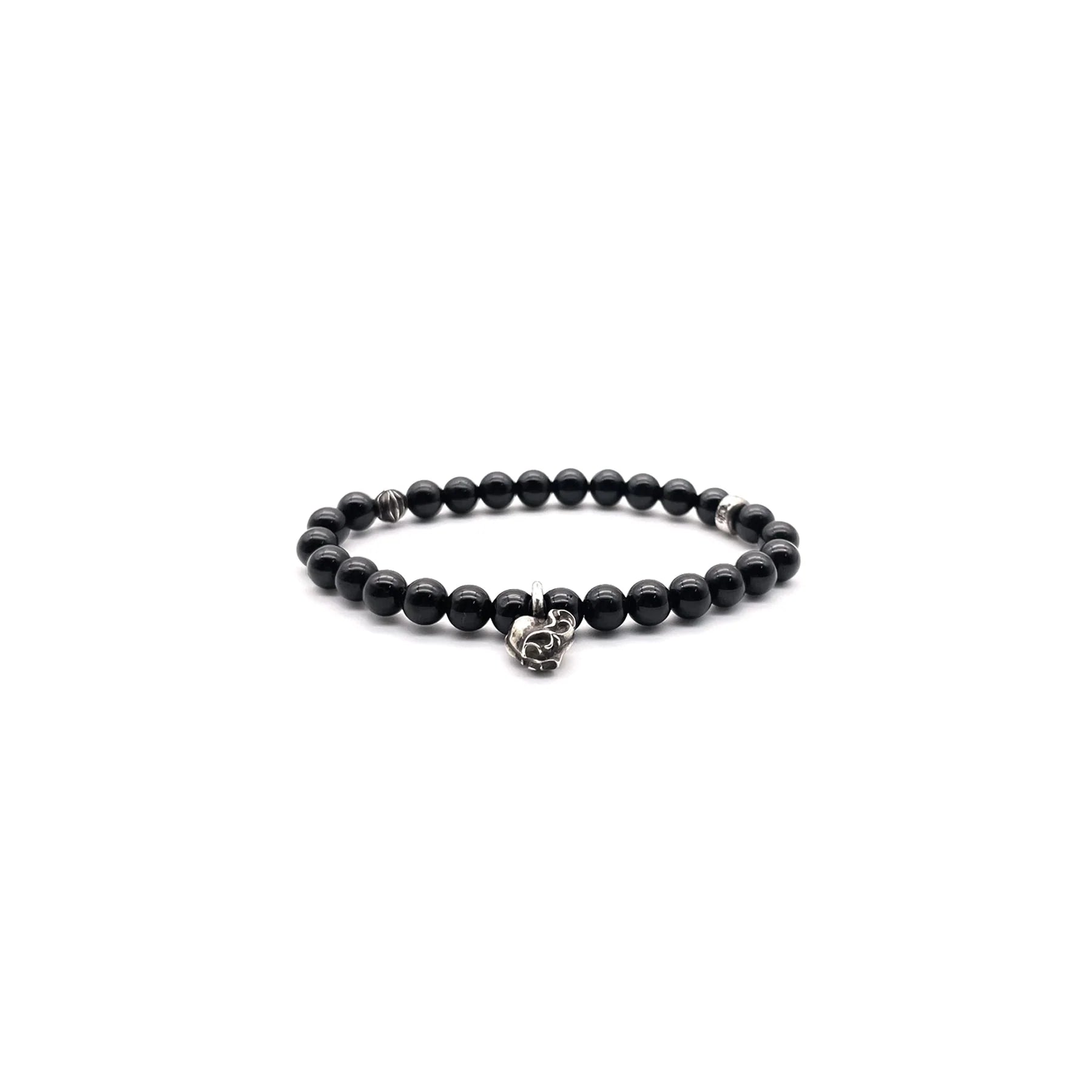 Black Chrome Hearts Bracelet 6mm Silver Vine Heart Beaded