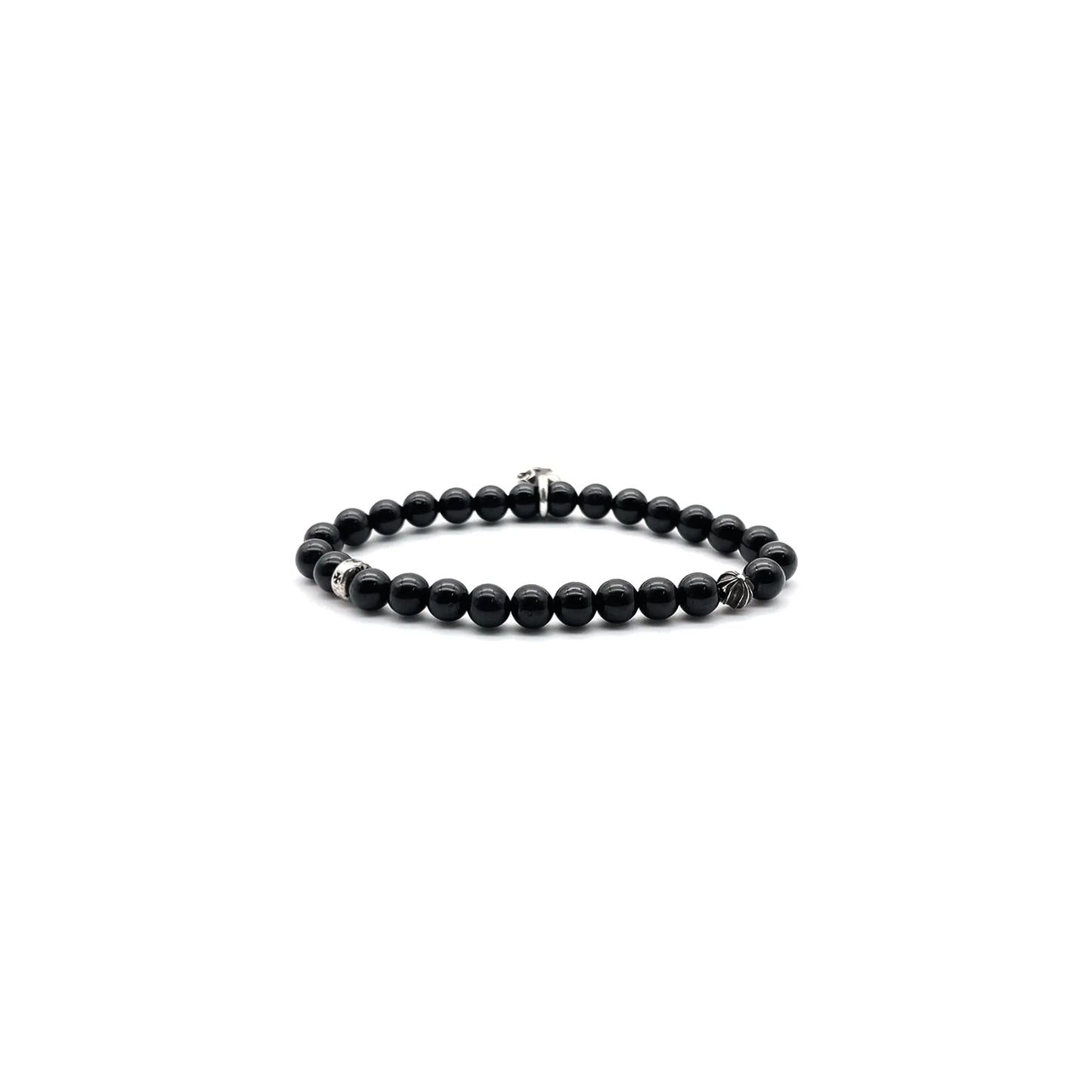 Black Chrome Hearts Bracelet 6mm Silver Vine Heart Beaded