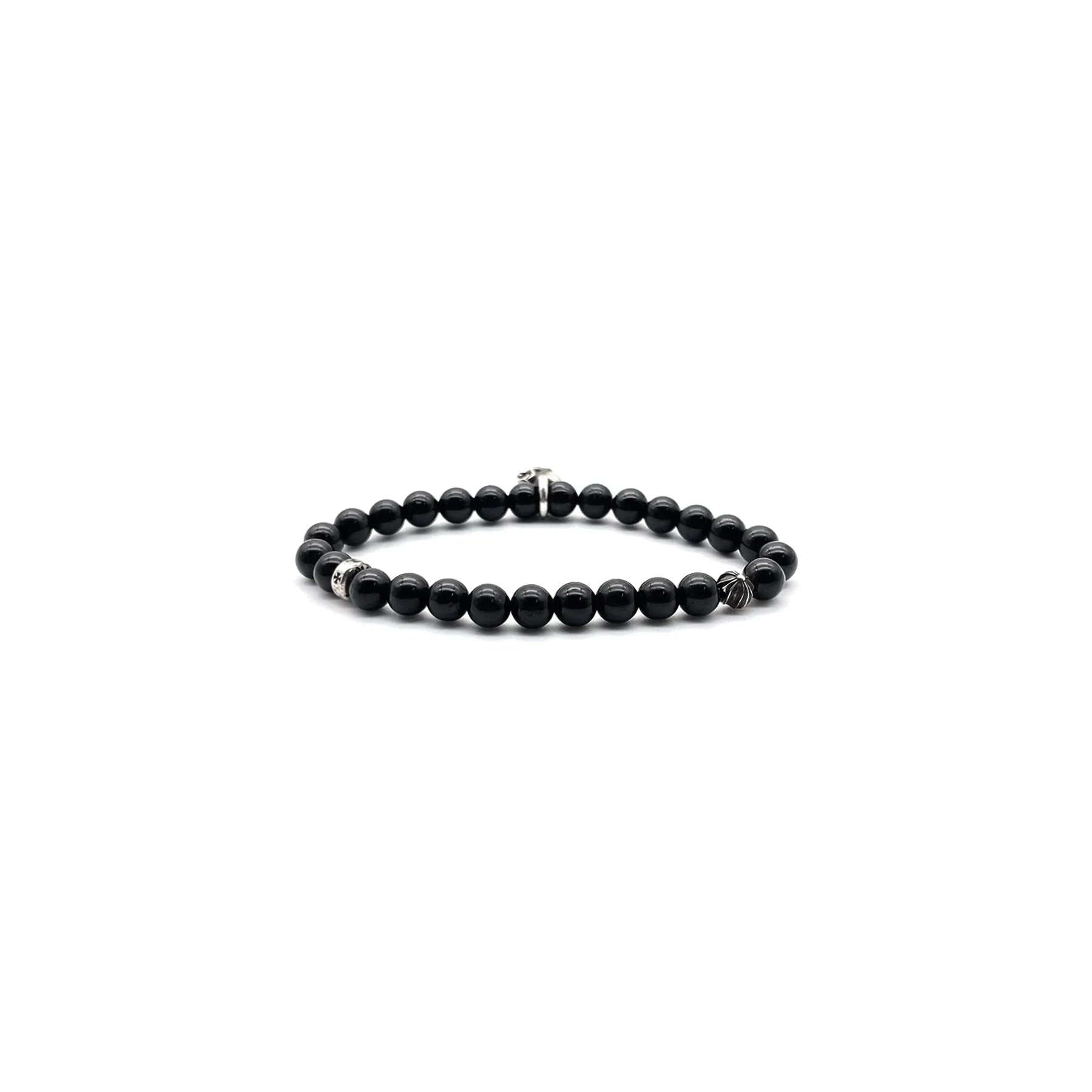 Black Chrome Hearts Bracelet 6mm Silver Vine Heart Beaded