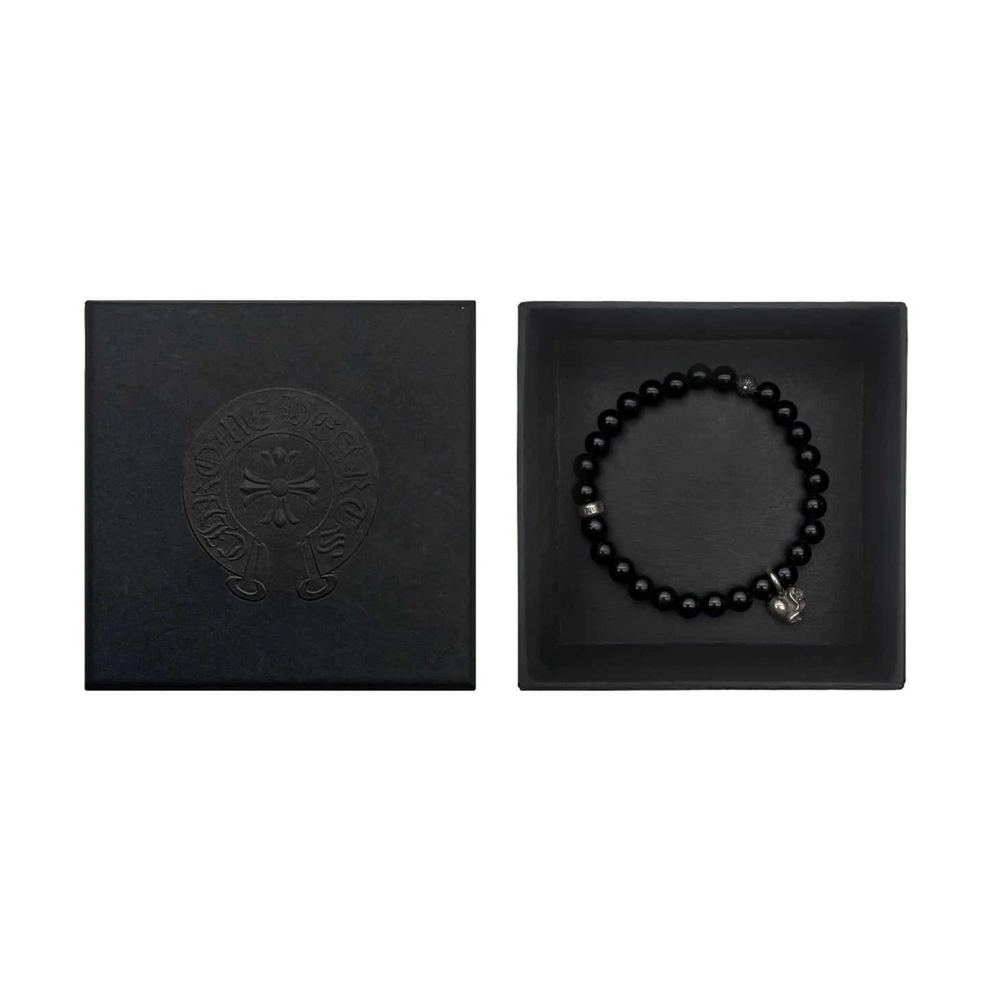 Black Chrome Hearts Bracelet 6mm Silver Vine Heart Beaded