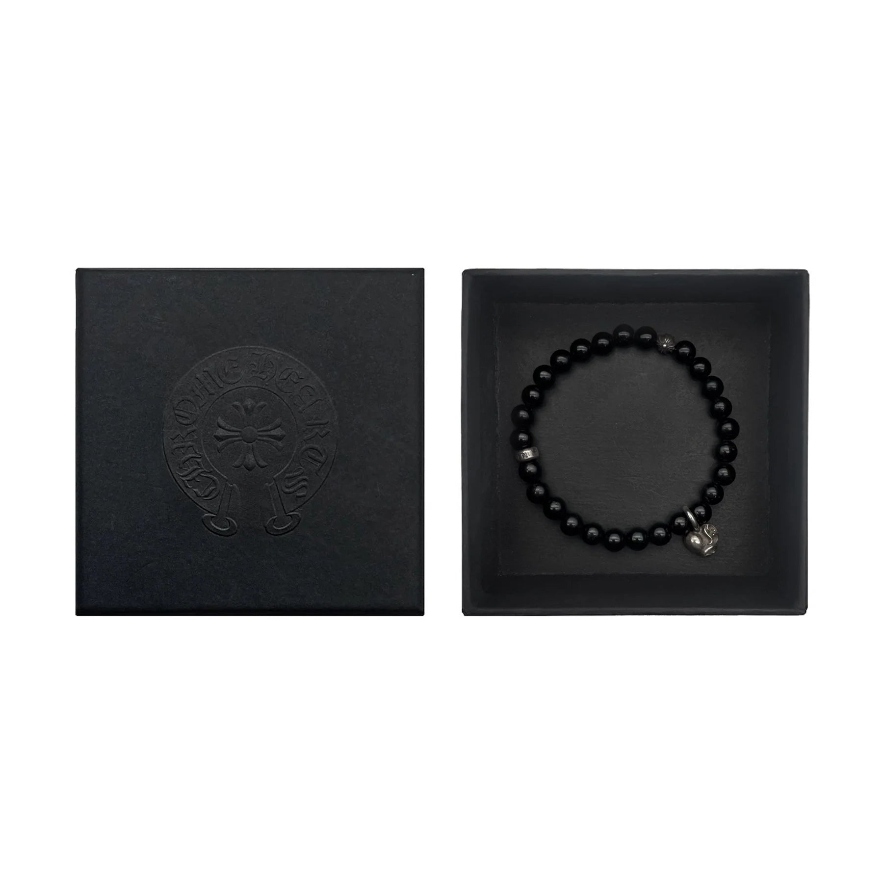 Black Chrome Hearts Bracelet 6mm Silver Vine Heart Beaded