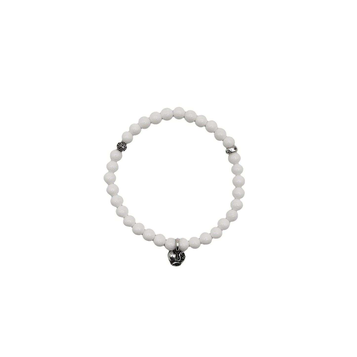 Chrome Hearts 6mm Silver Vine Heart Beaded Bracelet White