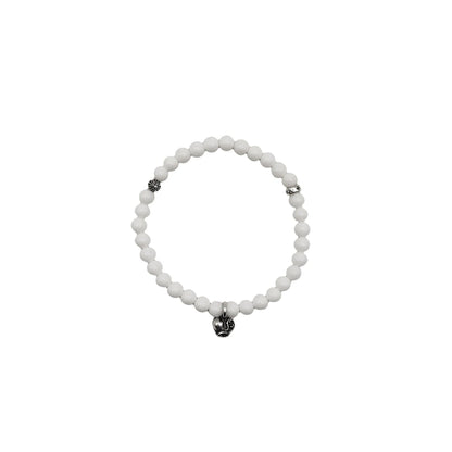 Chrome Hearts 6mm Silver Vine Heart Beaded Bracelet White