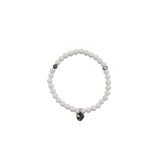 Chrome Hearts 6mm Silver Vine Heart Beaded Bracelet White