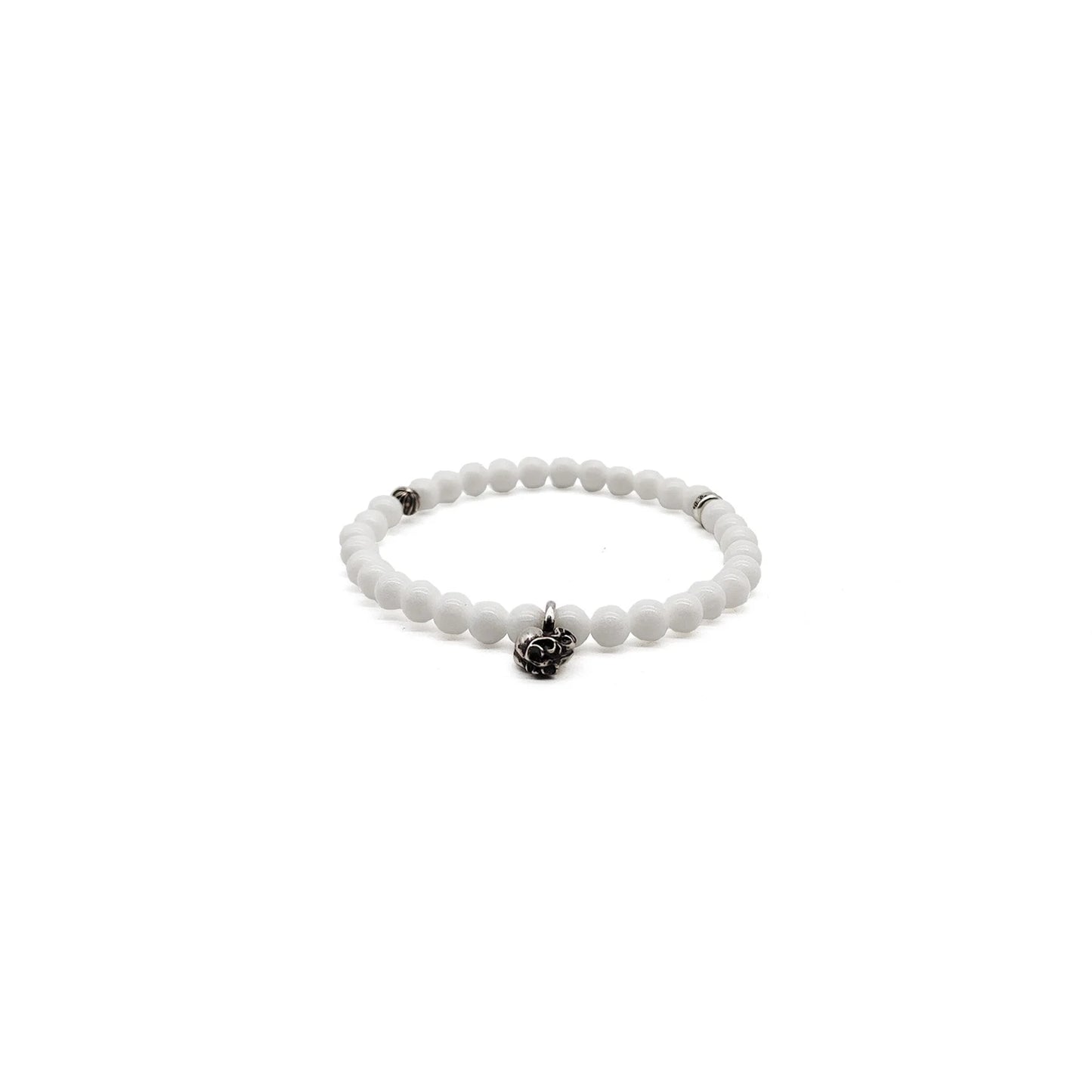 Chrome Hearts 6mm Silver Vine Heart Beaded Bracelet White
