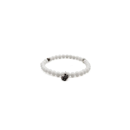Chrome Hearts 6mm Silver Vine Heart Beaded Bracelet White