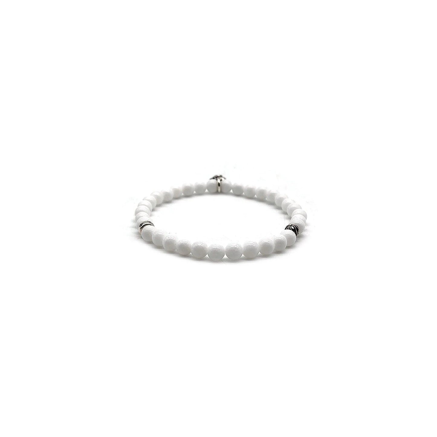 Chrome Hearts 6mm Silver Vine Heart Beaded Bracelet White