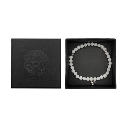 Chrome Hearts 6mm Silver Vine Heart Beaded Bracelet White