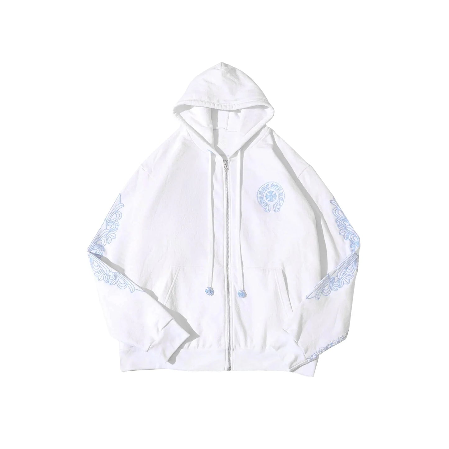 Beaded Horseshoe Logo Chrome Hearts White Zip Up Hoodie
