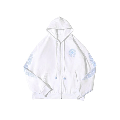 Beaded Horseshoe Logo Chrome Hearts White Zip Up Hoodie
